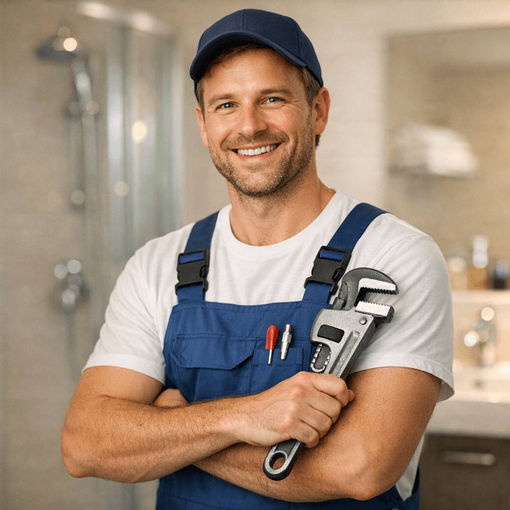 Photo d'un plombier souriant…